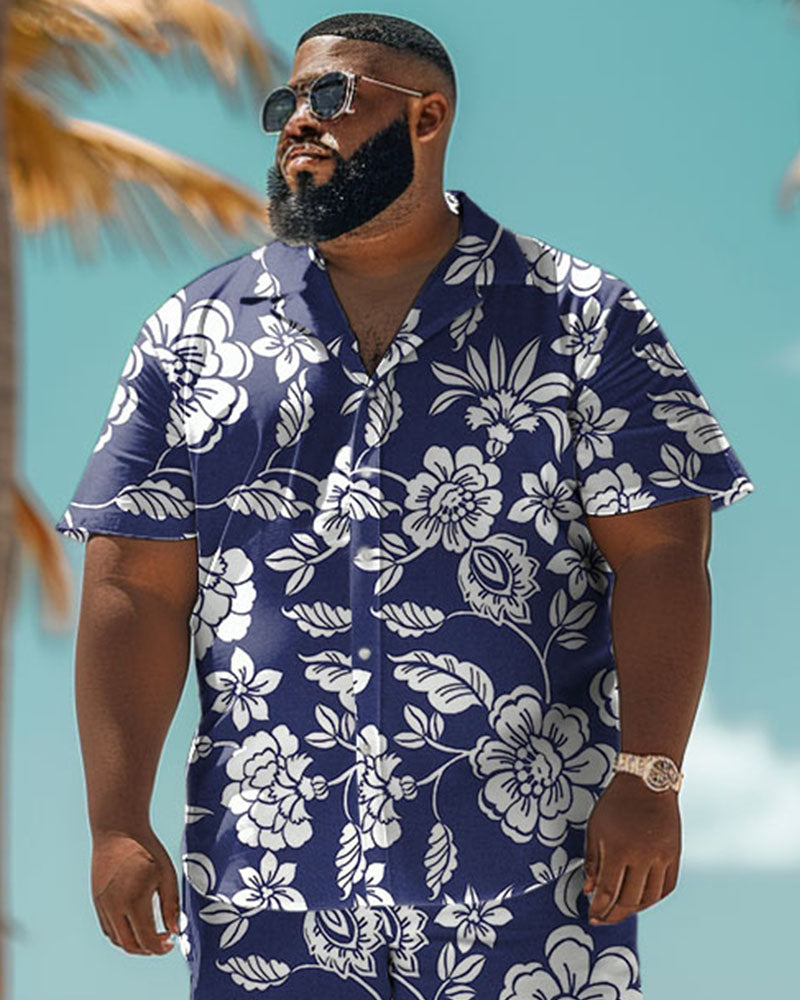 Men's Plus Size Hawaiian Floral Print Shirt Shorts Suit