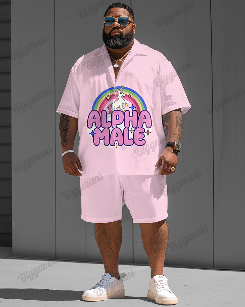 Men's Plus Size Rainbow Unicorn Alpha Male Short Sleeve Shirt Shorts Suit