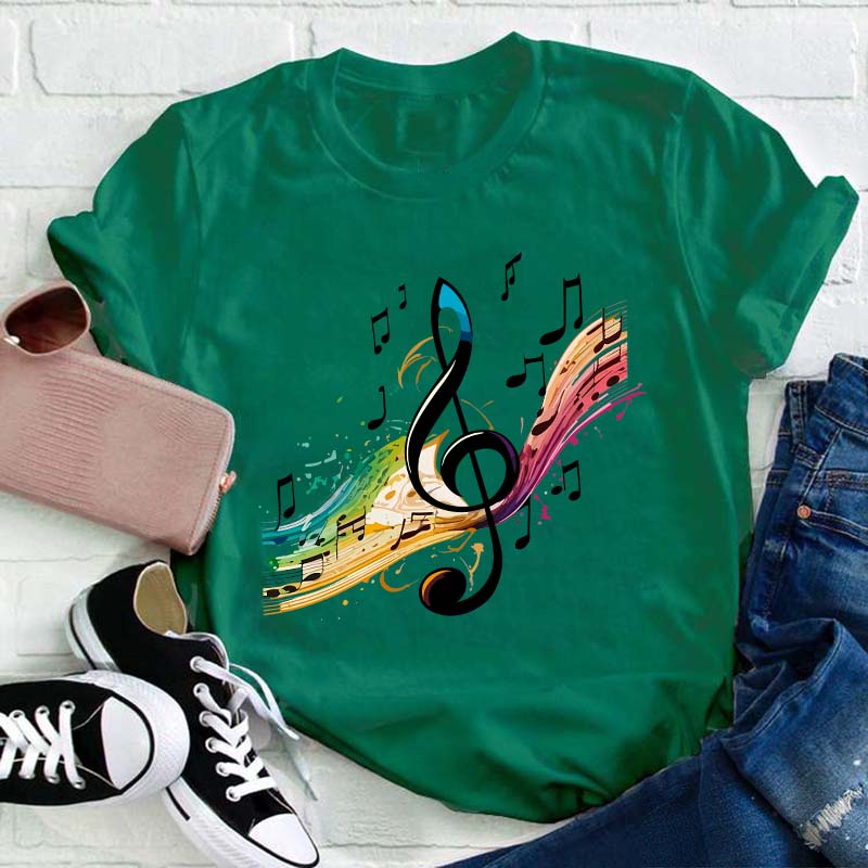 Colorful Music Note Teacher T-Shirt