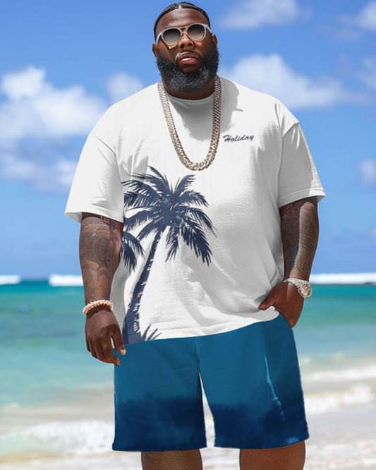 Men's Plus Size Hawaiian Coconut Tree Alphabet Print T-Shirt Shorts Set