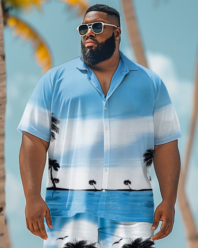 Men's Plus Size Hawaiian Gradient Coconut Pattern Shirt Shorts Suit