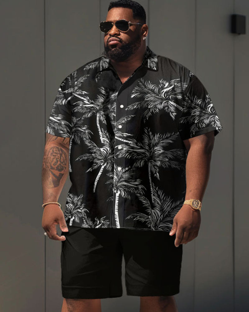 Men's Plus Size Casual Holiday Coconut Tree Print Short Sleeve Shirt Shorts Set