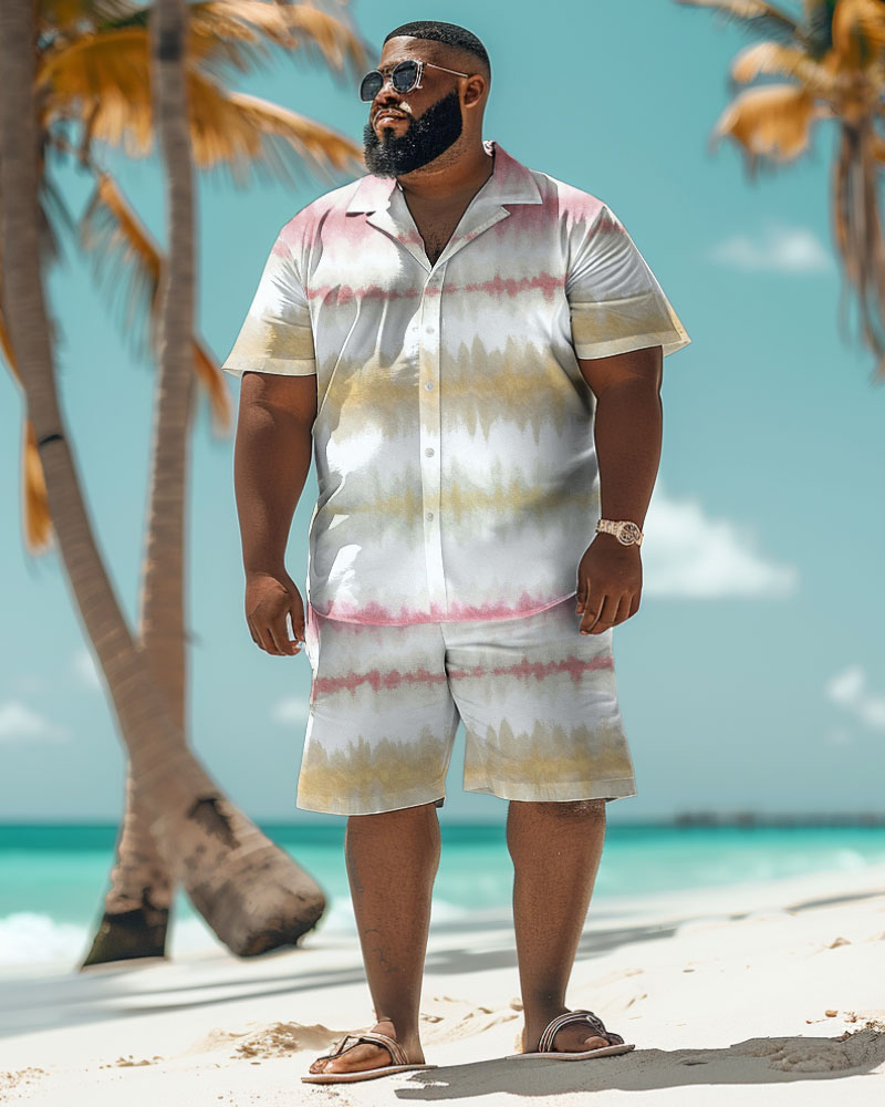 Men's Plus Size Hawaiian Tie-Dye Gradient Print Shirt Shorts Suit