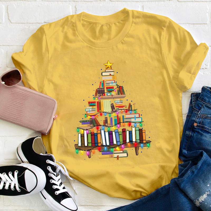 Book Christmas Tree Teacher T-Shirt