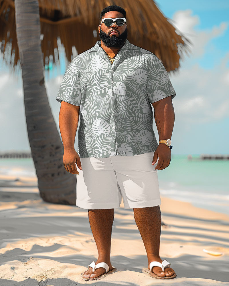 Men's Plus Size Hawaiian Palm Leaf Print Shirt Shorts Suit