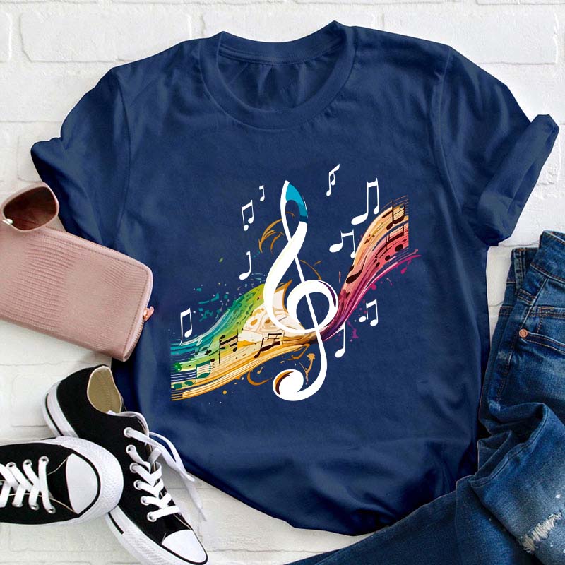 Colorful Music Note Teacher T-Shirt