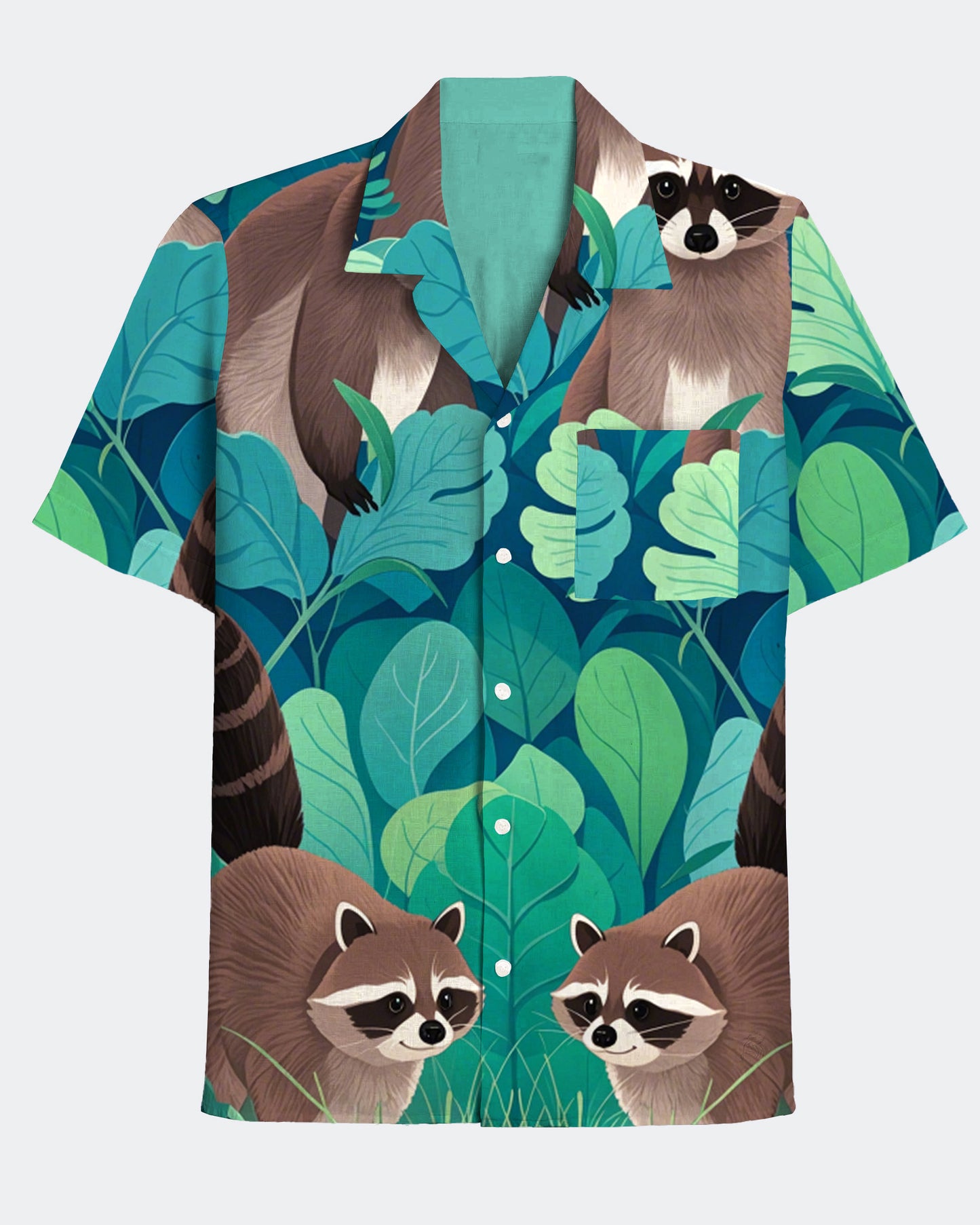 Men's Hawaii Raccoon Print Short Sleeve Shirt