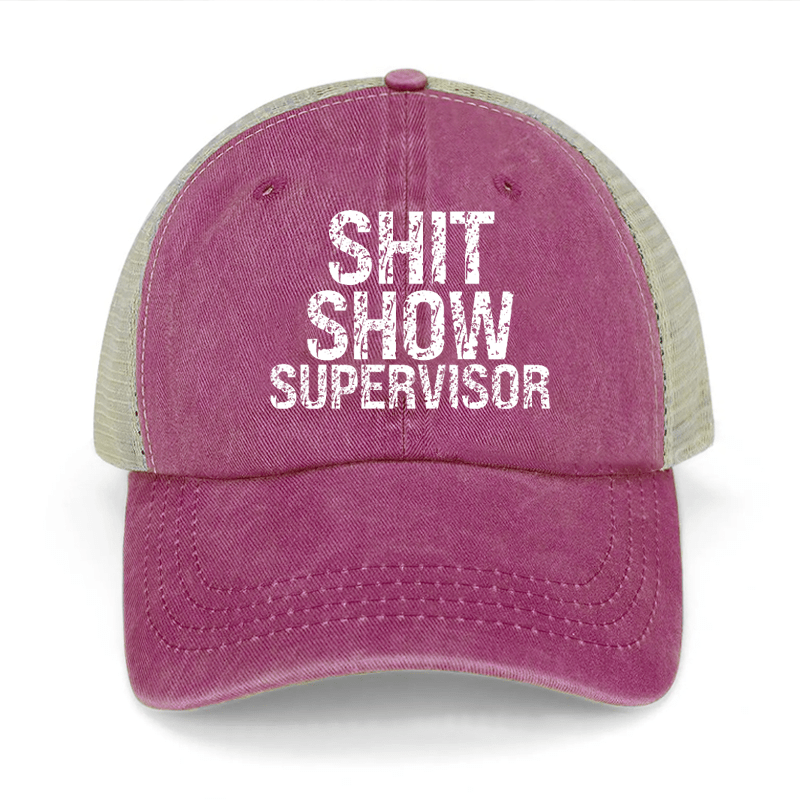 Shit Show Supervisor Washed Denim Mesh Back Cap