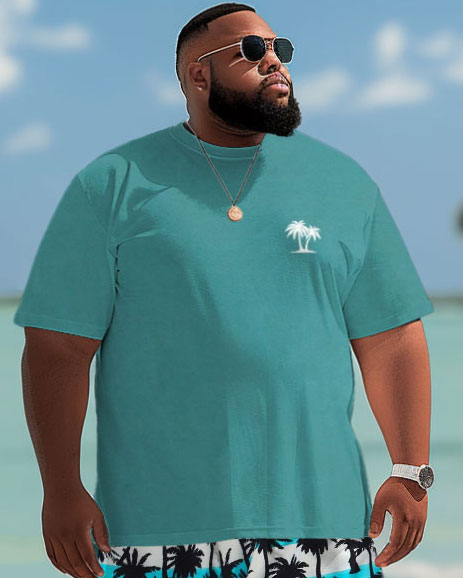 Men's Plus Size Coconut Tree Print T-shirt and Shorts Outfits Set