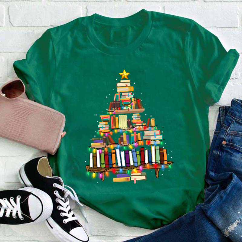 Book Christmas Tree Teacher T-Shirt