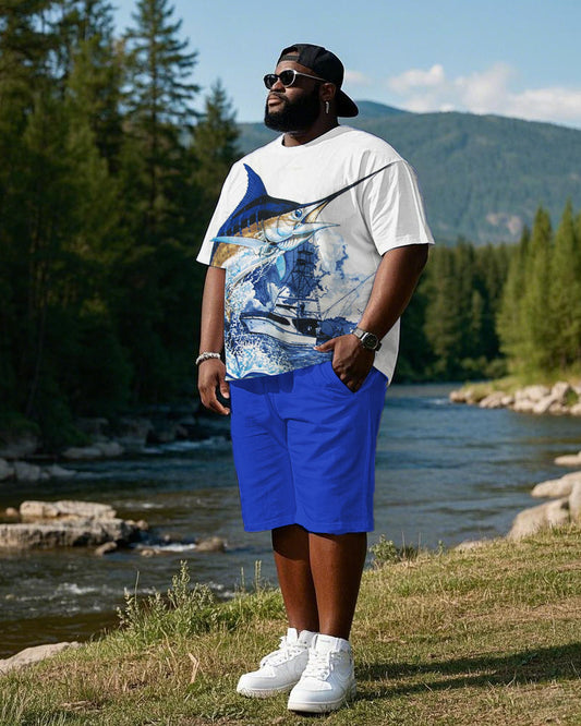 Men's Plus Size Fish Print T-shirt Shorts Suit