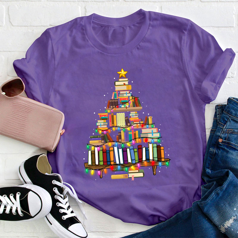 Book Christmas Tree Teacher T-Shirt