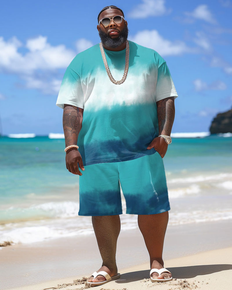 Men's Plus Size Hawaiian Gradient Print T-Shirt Shorts Set