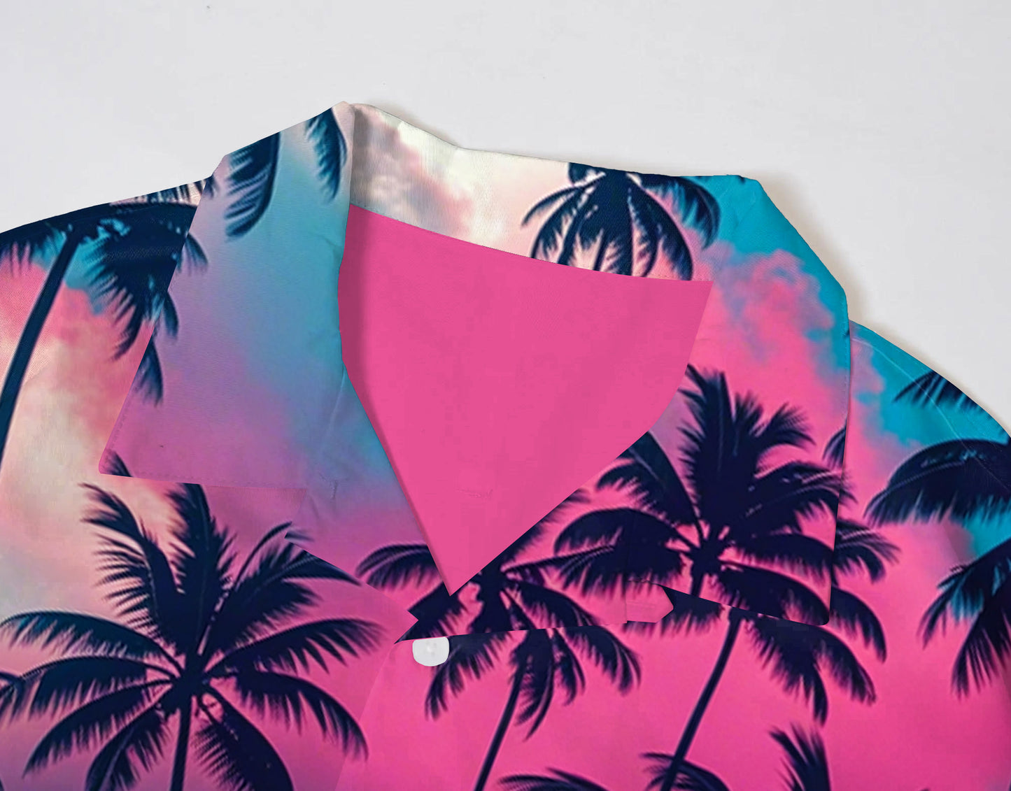 Men's Colorful Cloud and Coconut Tree Print Cuban Collar Short Sleeve Shirt