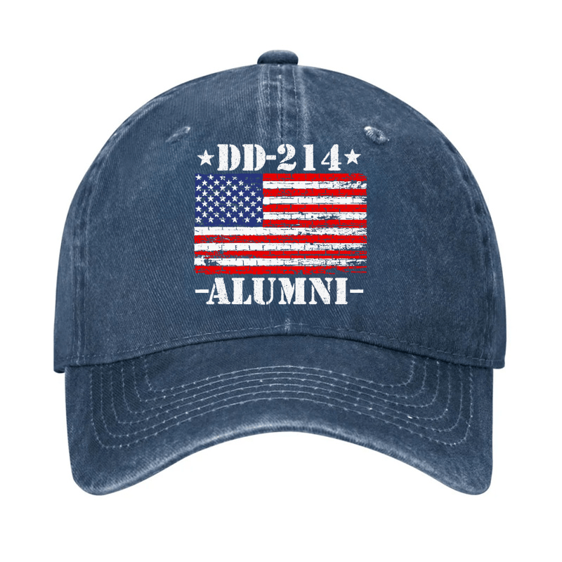 DD-214 Alumni Military Veteran American Flag Patriotic Cap (Free Customization)