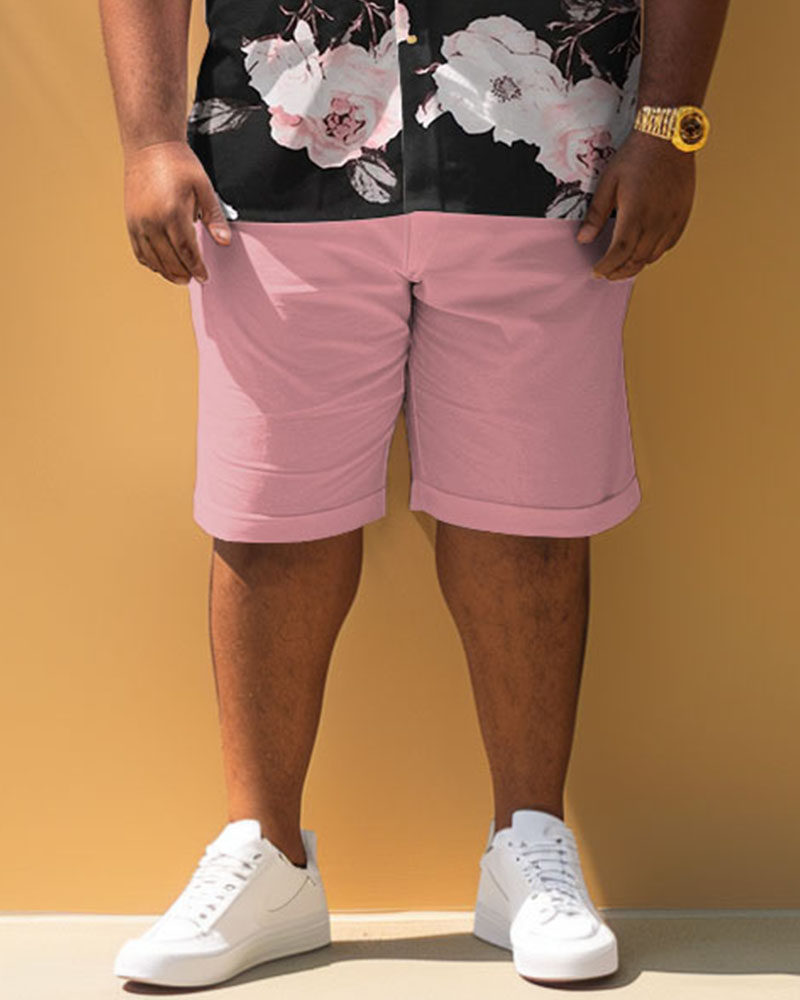 Men's Plus Size Casual Simple Floral Print Short Sleeve Shirt Shorts Suit