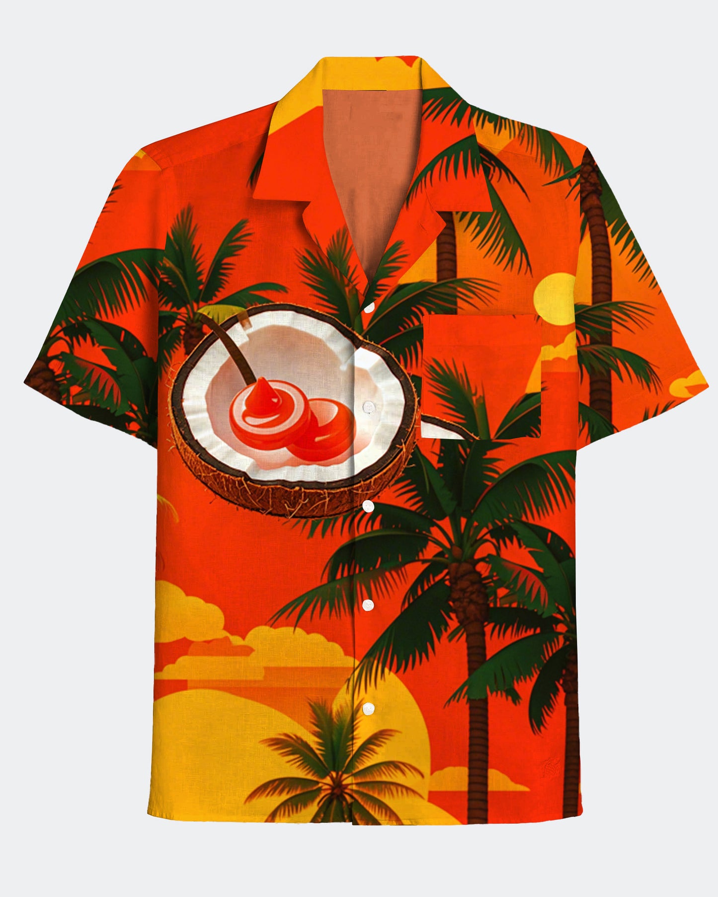 Men's Hawaii Coconut Tree Print Short Sleeve Shirt