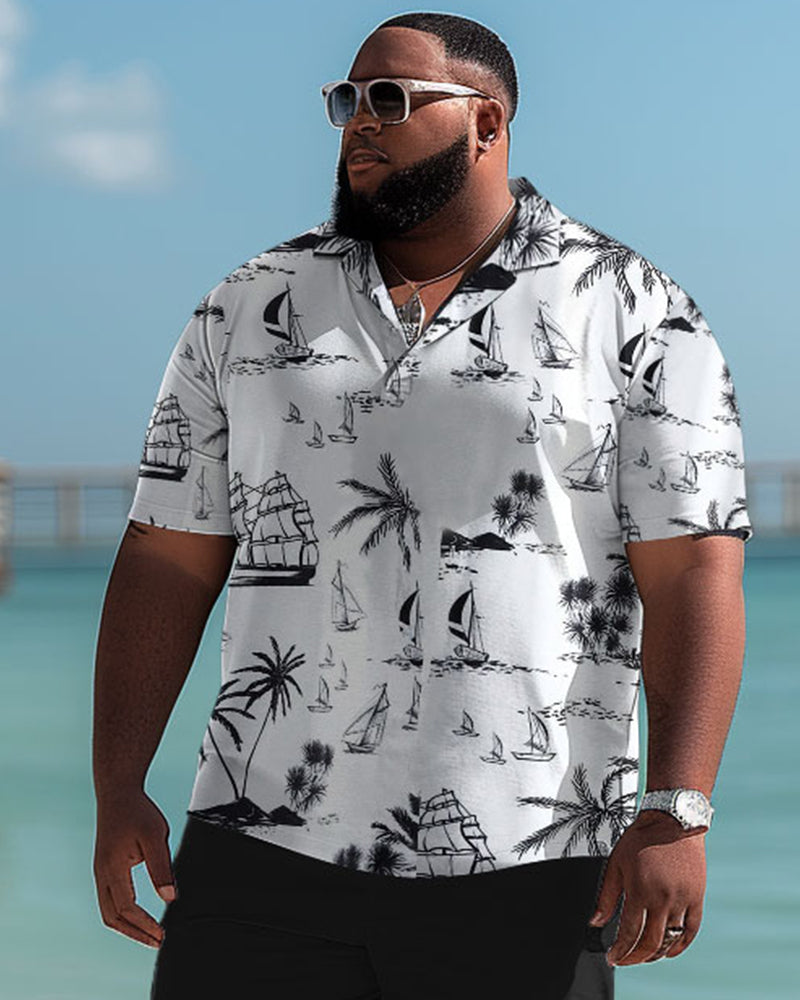 Hawaiian Simple Coconut Tree Pattern Shorts Men's Plus Size Set