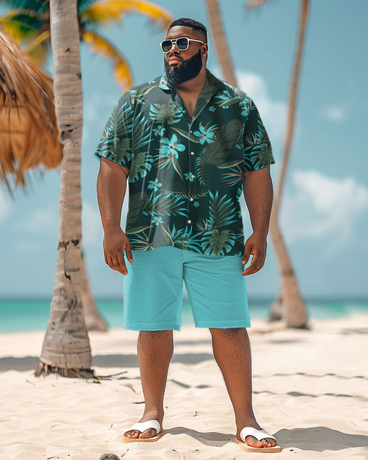 Men's Plus Size Hawaiian Fashion Plant Print Shirt Shorts Suit