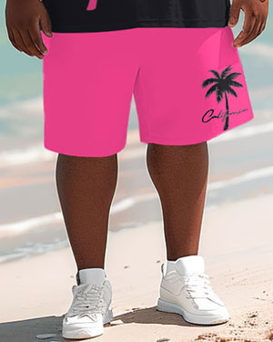 Men's Big and Tall Tropical Letter T-shirt and Shorts Set