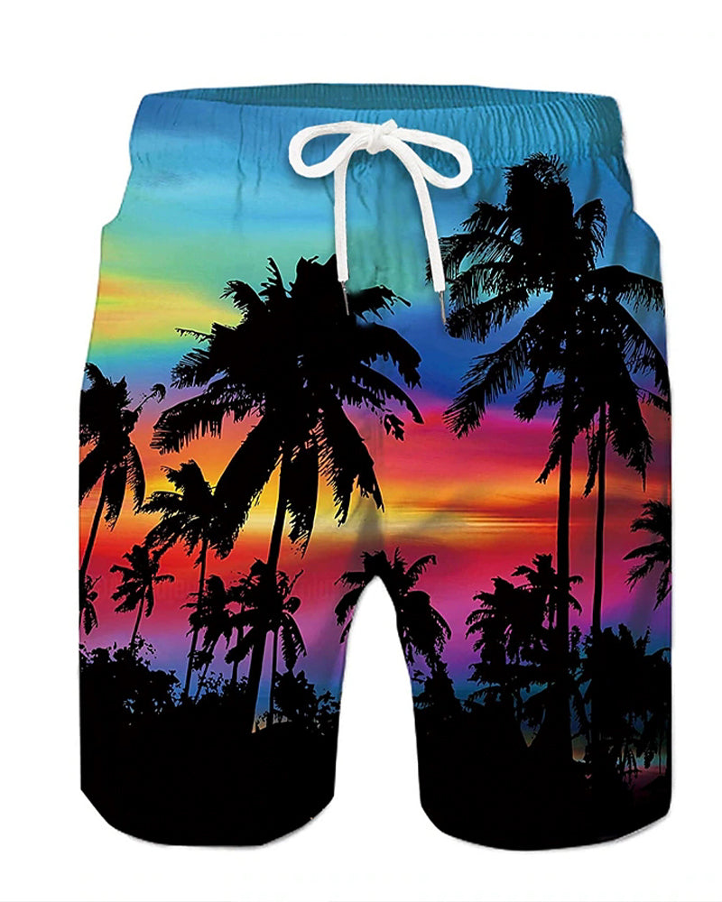 Beach Quick-drying Fabric Coconut Tree Swimming Trunks Men's Plus Size