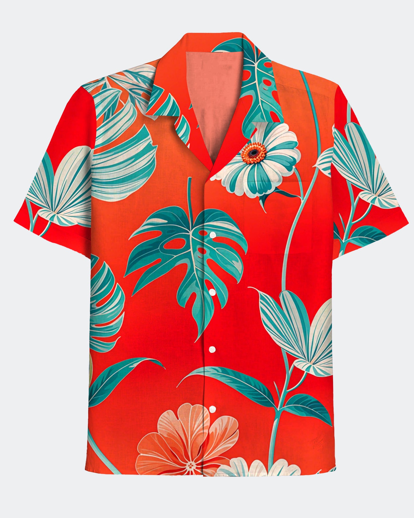 Men's Casual Hawaiian Palm Leaf Print Short Sleeve Shirt