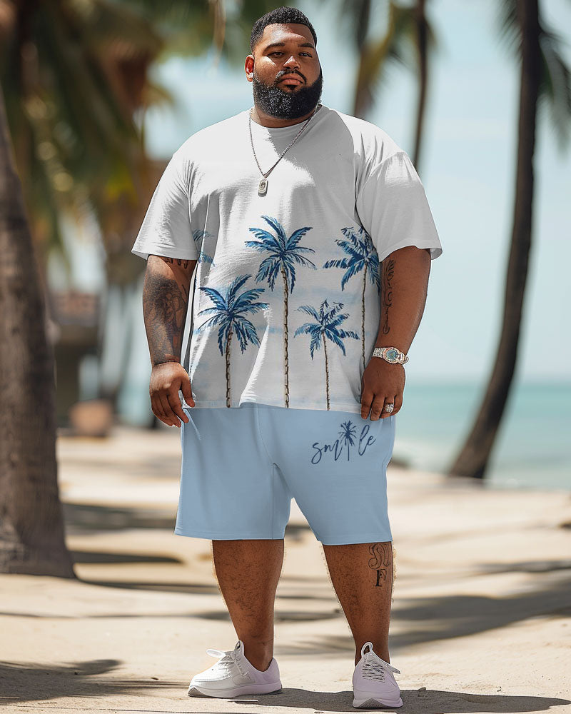 Men's Plus Size Hawaiian Coconut Tree Print T-Shirt Shorts Suit