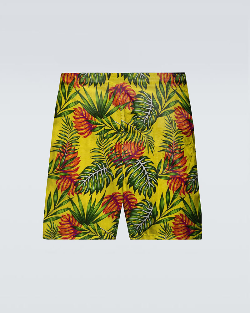 Hawaiian Yellow & Plant Big Leaf Print Beach Quick-drying Trunks Swimming Trunks Plus Size Men