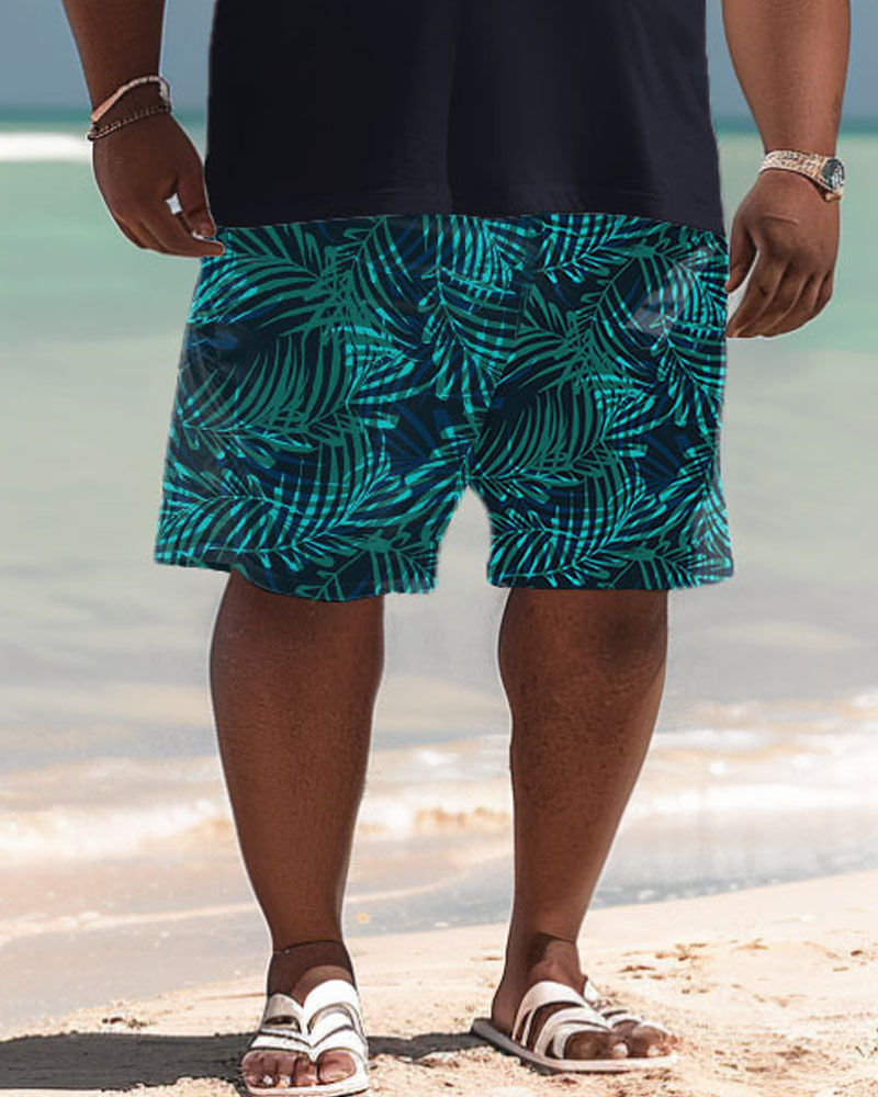 Men's Plus Size Hawaiian Tropical Palm Leaf Coconut Print Polo Shorts Set