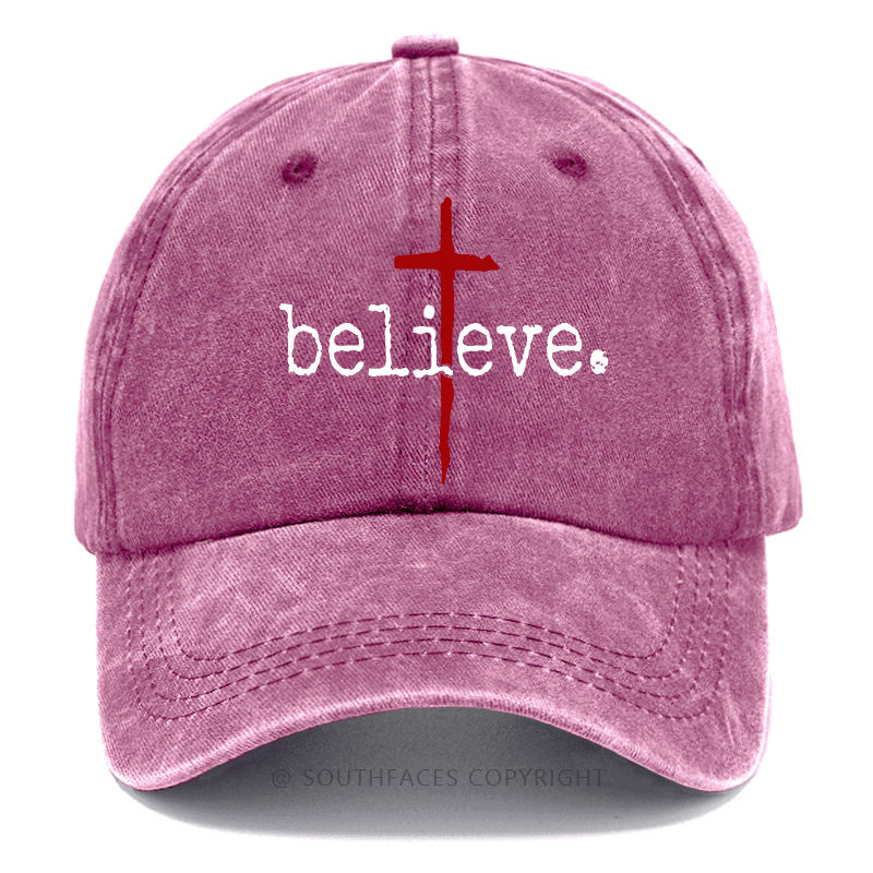 Believe Cross Print Christian Baseball Cap (Free Customization)