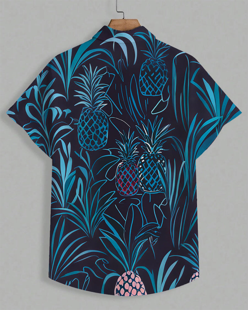 Men's Plus Size Hawaiian Tropical Pineapple Line Short Sleeve Shirt