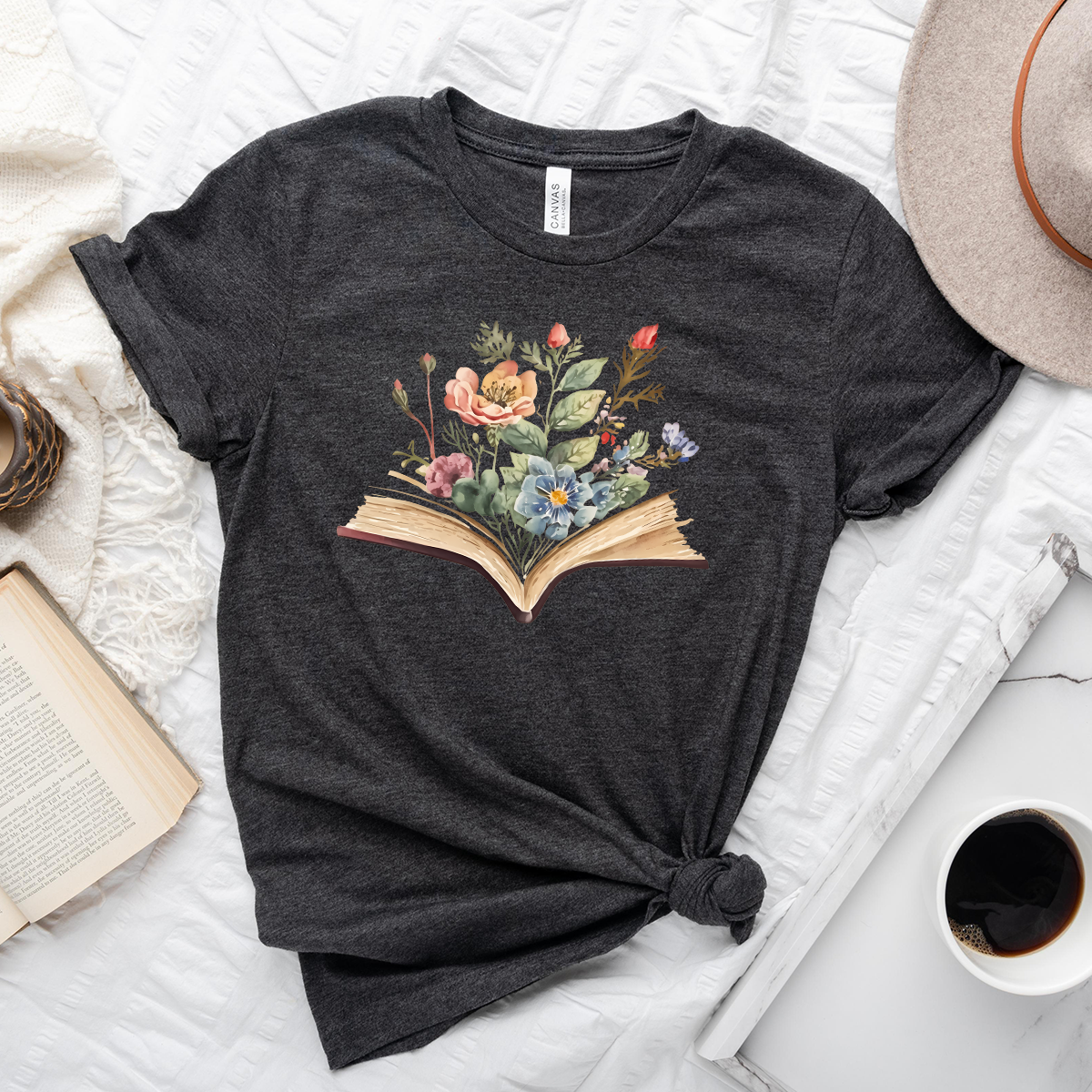 watercolor flowers book unisex tee