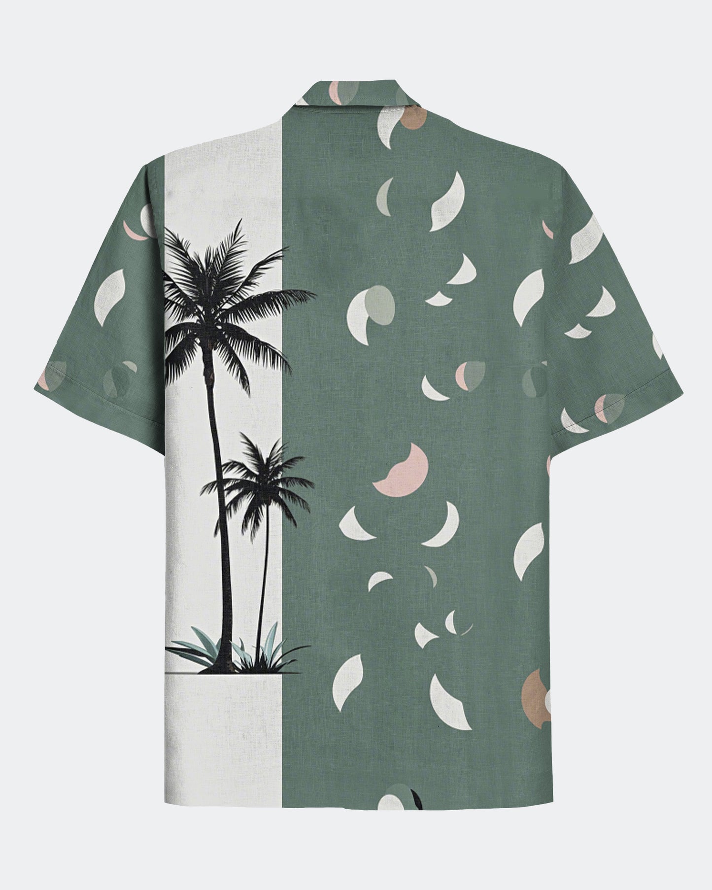 Men's Hawaiian Coconut Tree Print Color Block Cuban Collar Short Sleeve Shirt