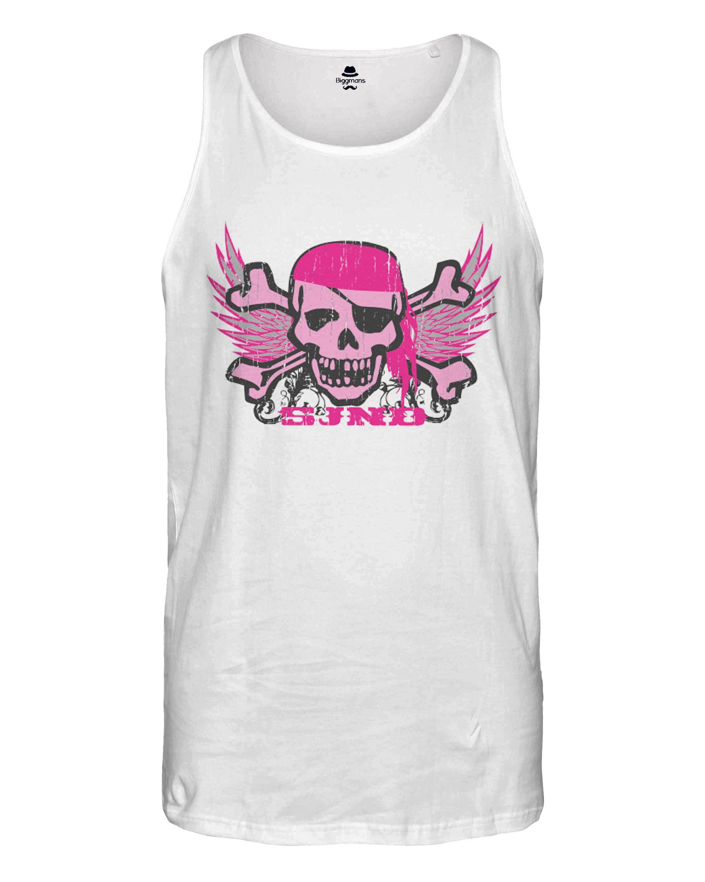 Men's Big Summer White & Pink Skull Pattern Tank Shorts Suit