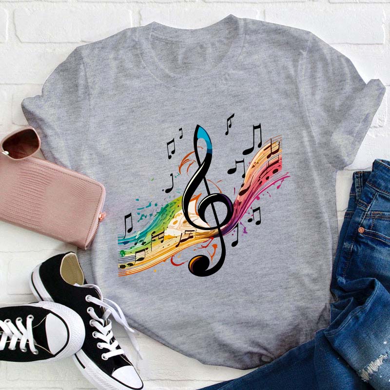 Colorful Music Note Teacher T-Shirt