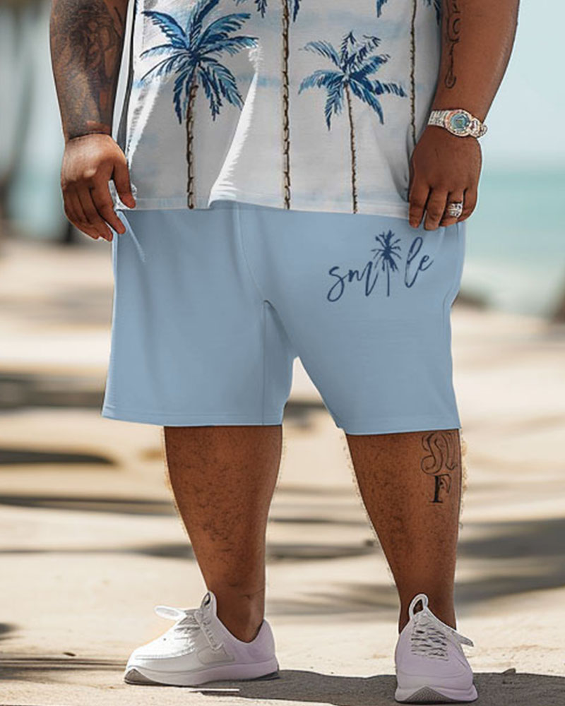 Men's Plus Size Hawaiian Coconut Tree Print T-Shirt Shorts Suit