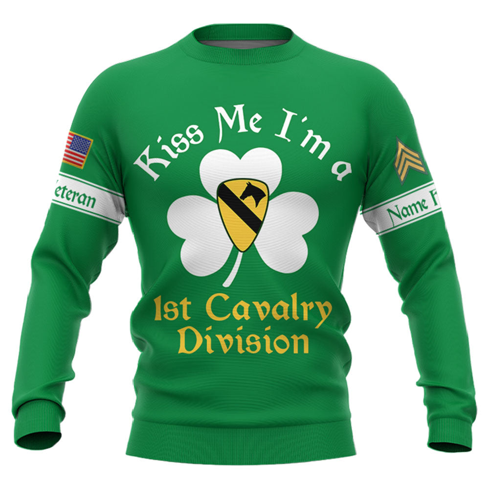 Personalized Shirt For Veterans Custom Gift For Veterans Kiss Me I'm A 1St Cavalry Division Shirt For Military Veteran Dad Grandpa , St. Patrick's Day Shirt H2511