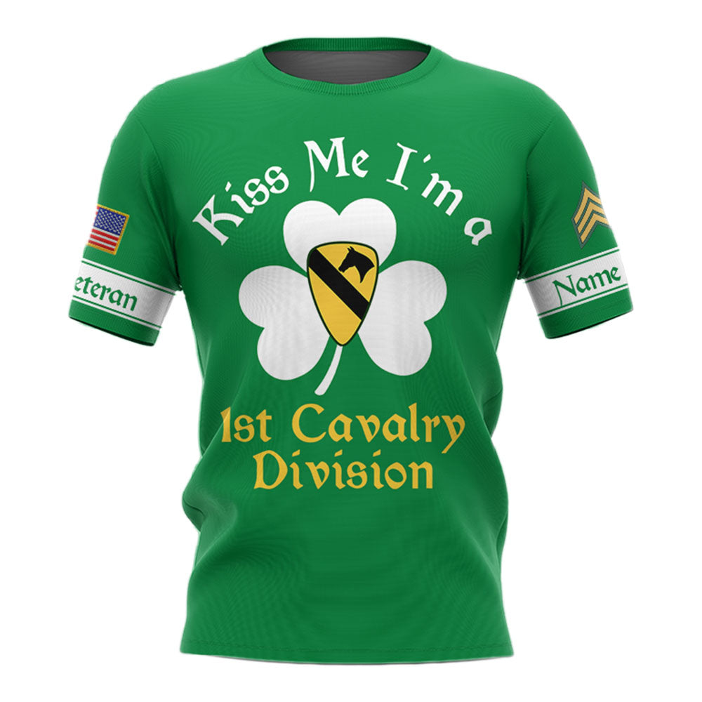 Personalized Shirt For Veterans Custom Gift For Veterans Kiss Me I'm A 1St Cavalry Division Shirt For Military Veteran Dad Grandpa , St. Patrick's Day Shirt H2511