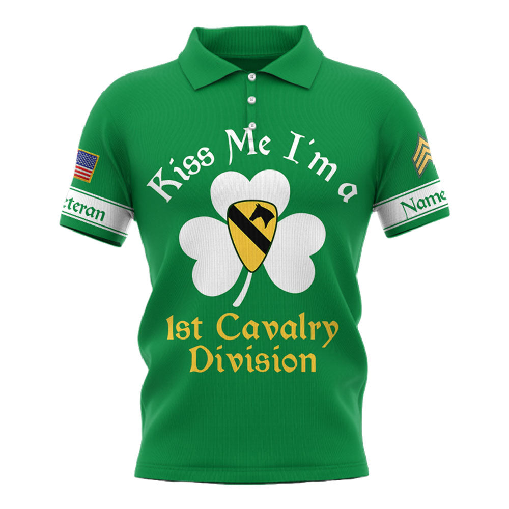 Personalized Shirt For Veterans Custom Gift For Veterans Kiss Me I'm A 1St Cavalry Division Shirt For Military Veteran Dad Grandpa , St. Patrick's Day Shirt H2511