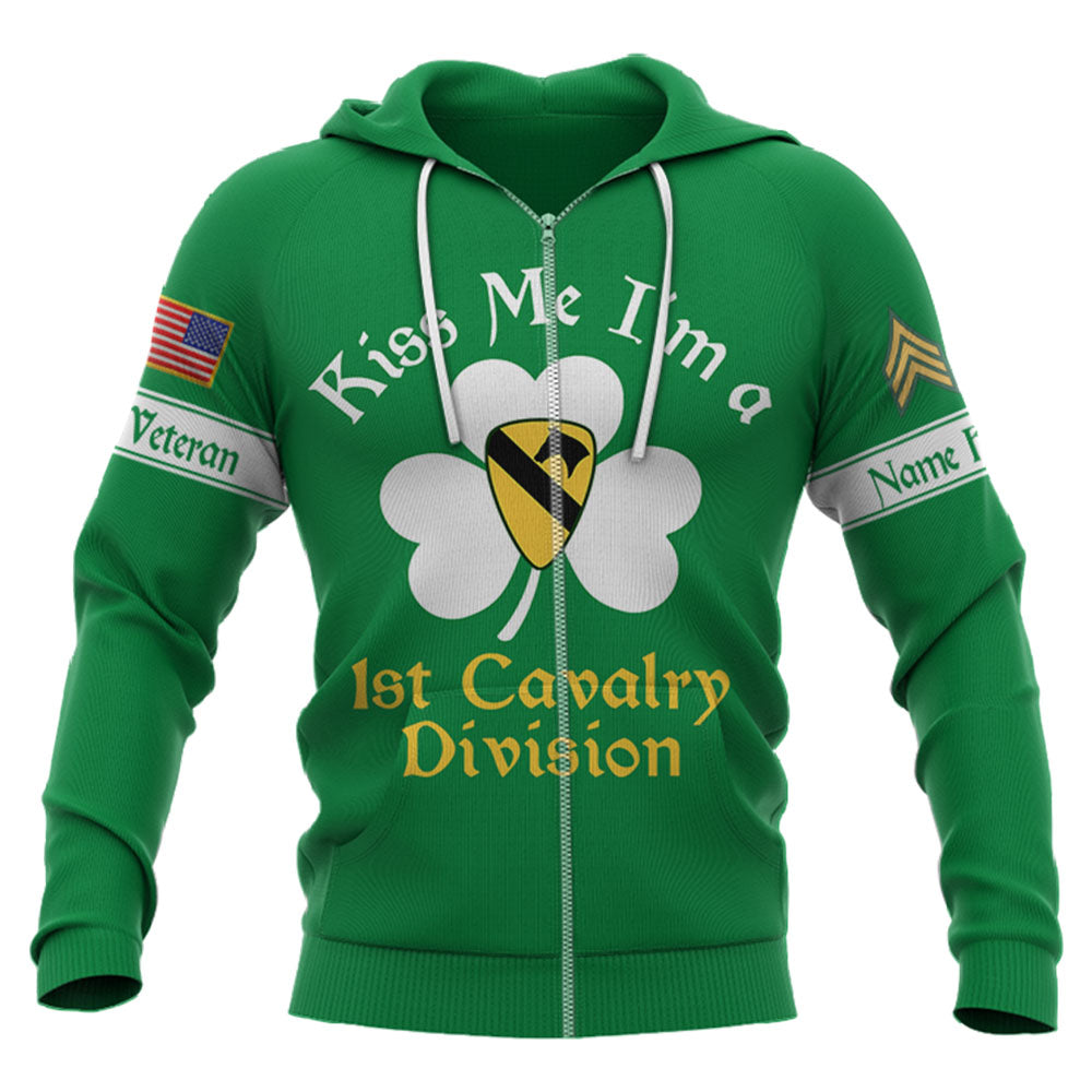 Personalized Shirt For Veterans Custom Gift For Veterans Kiss Me I'm A 1St Cavalry Division Shirt For Military Veteran Dad Grandpa , St. Patrick's Day Shirt H2511