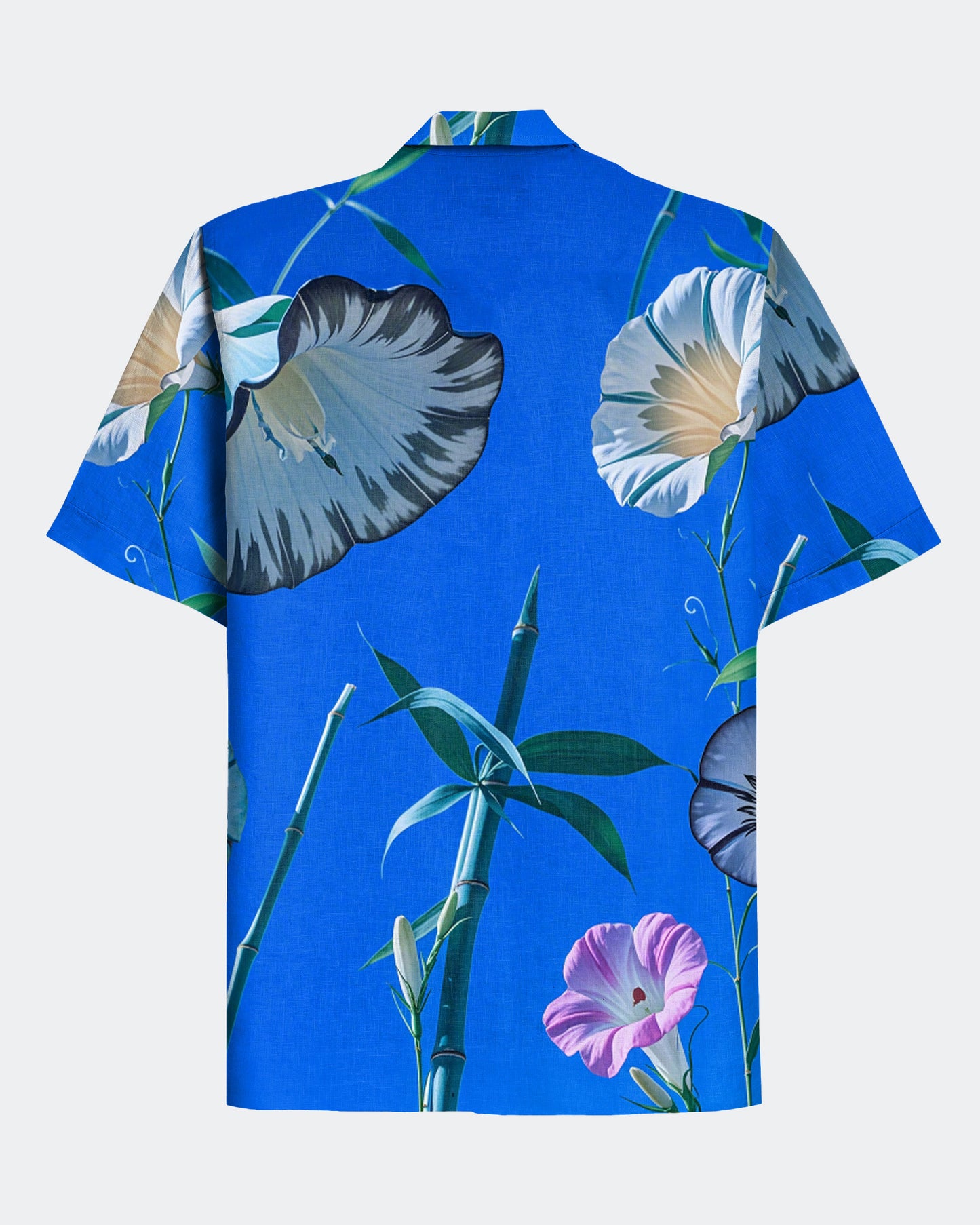 Men's Hawaiian Blue Morning Glory Print Cuban Collar Short Sleeve Shirt