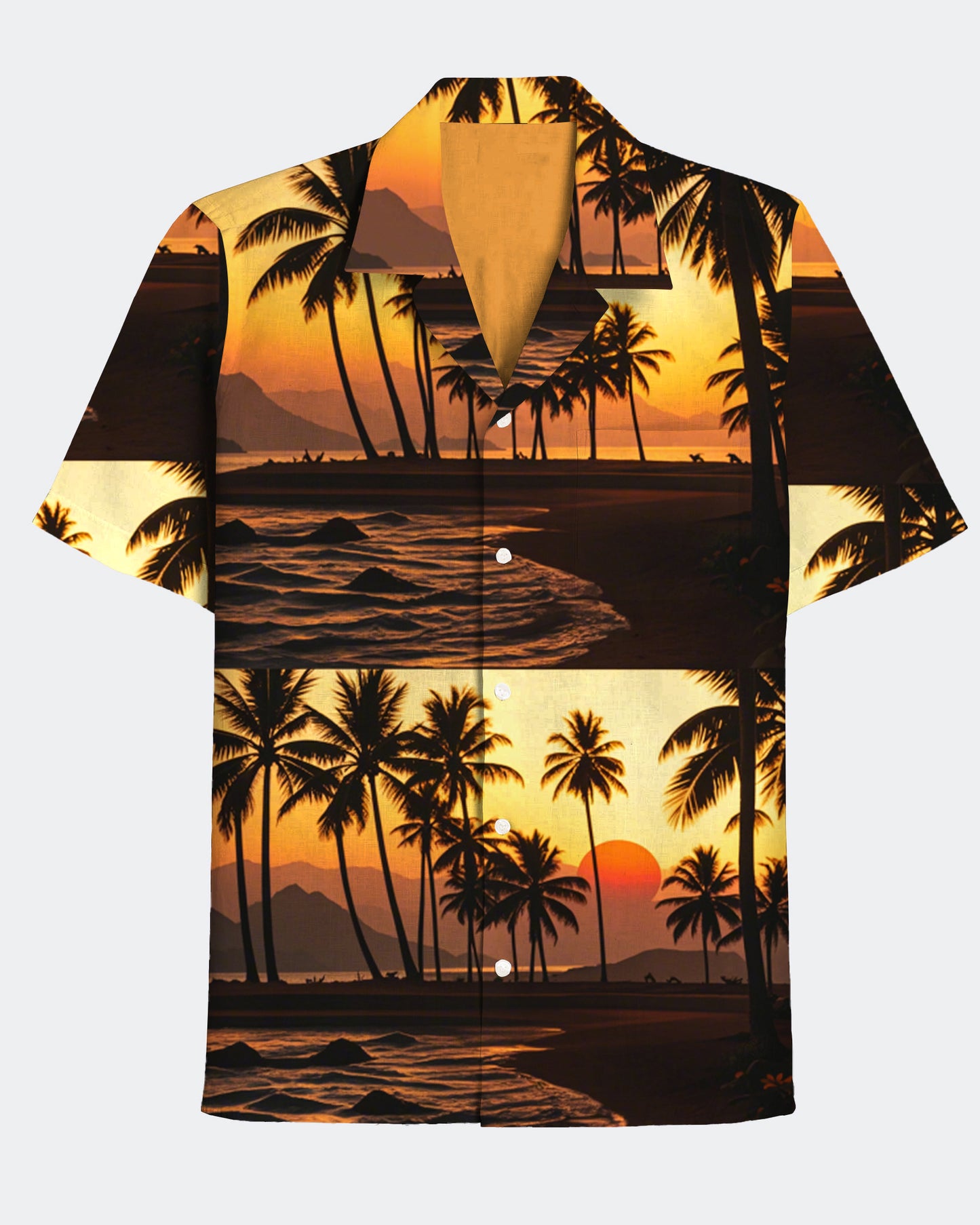 Men's Hawaiian Seaside Sunset Splicing Print Casual Short Sleeve Shirt