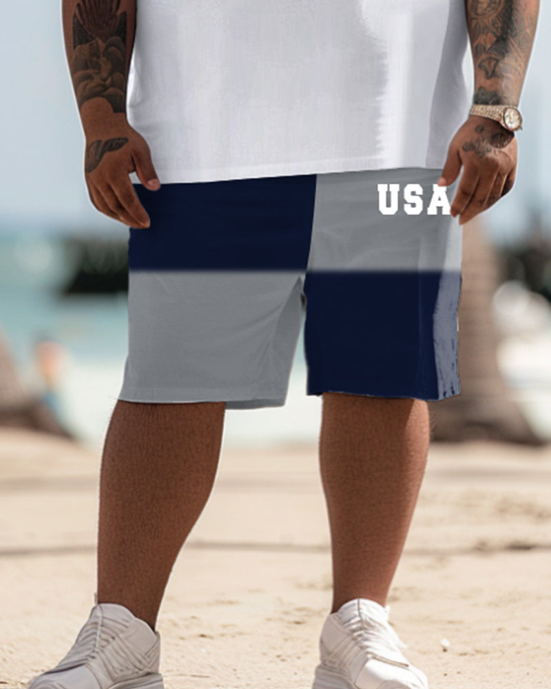 Men's Plus Size Simple Colorblock Alphabet Print T-shirt Shorts Set