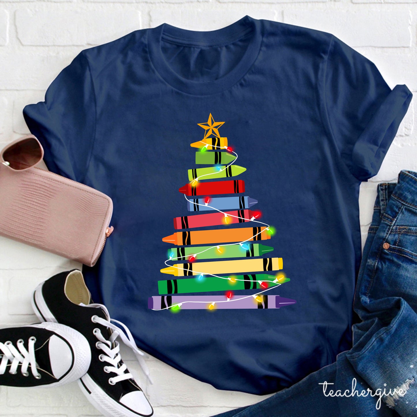 Crayons Tree Colored Lights Teacher T-Shirt