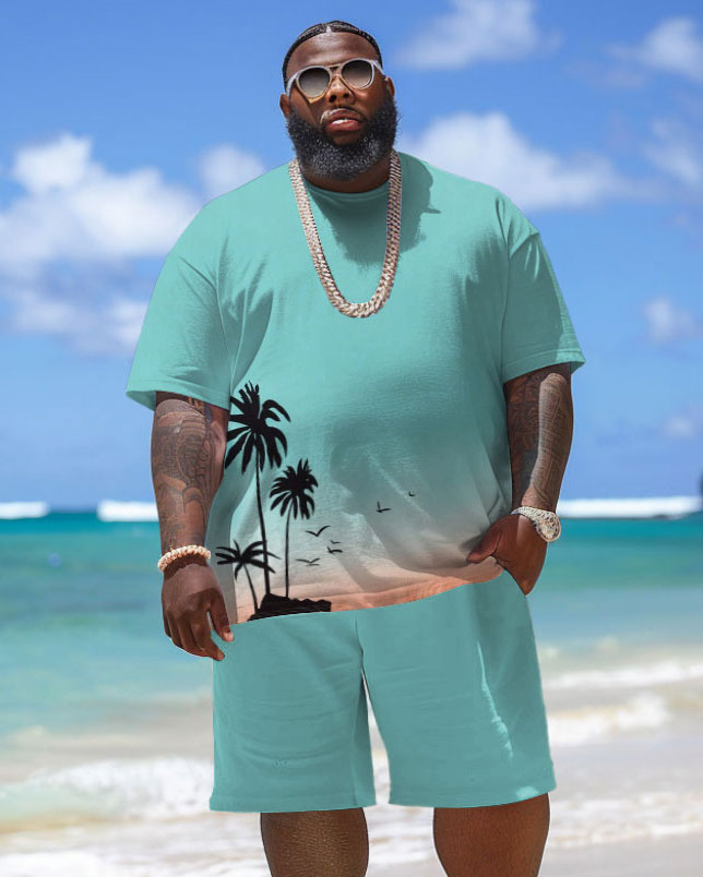 Men's Plus Size Hawaiian Gradient Coconut Tree Print T-Shirt Shorts Set