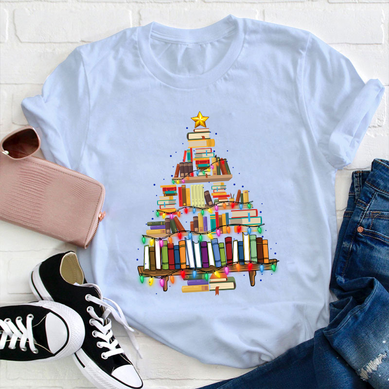 Book Christmas Tree Teacher T-Shirt