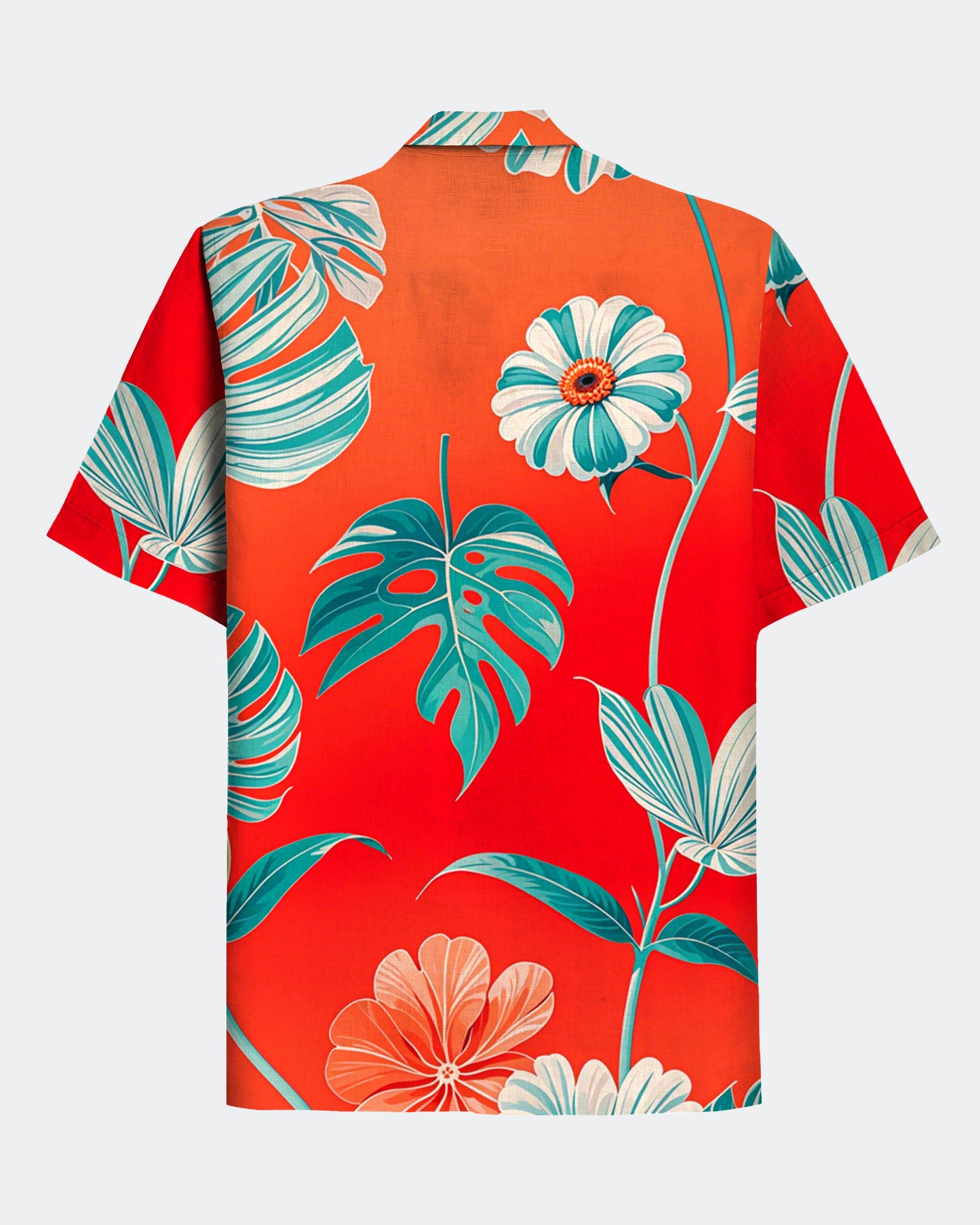 Men's Casual Hawaiian Palm Leaf Print Short Sleeve Shirt