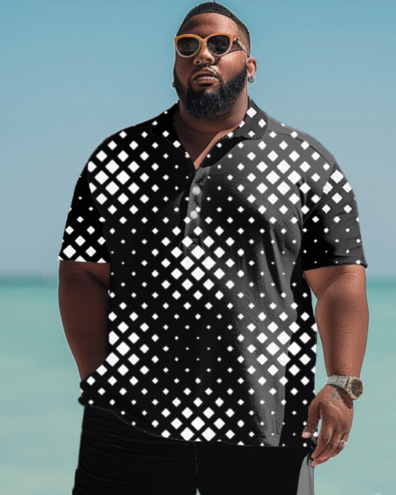 Men's Plus Size Mutant Geometric Print Polo Shirt Shorts Suit