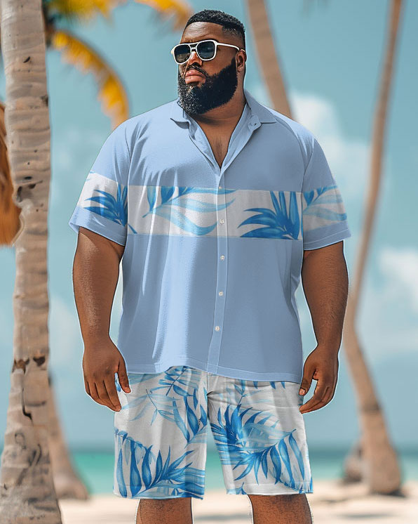 Men's Plus Size Simple Hawaiian Plant Print Shirt Shorts Suit