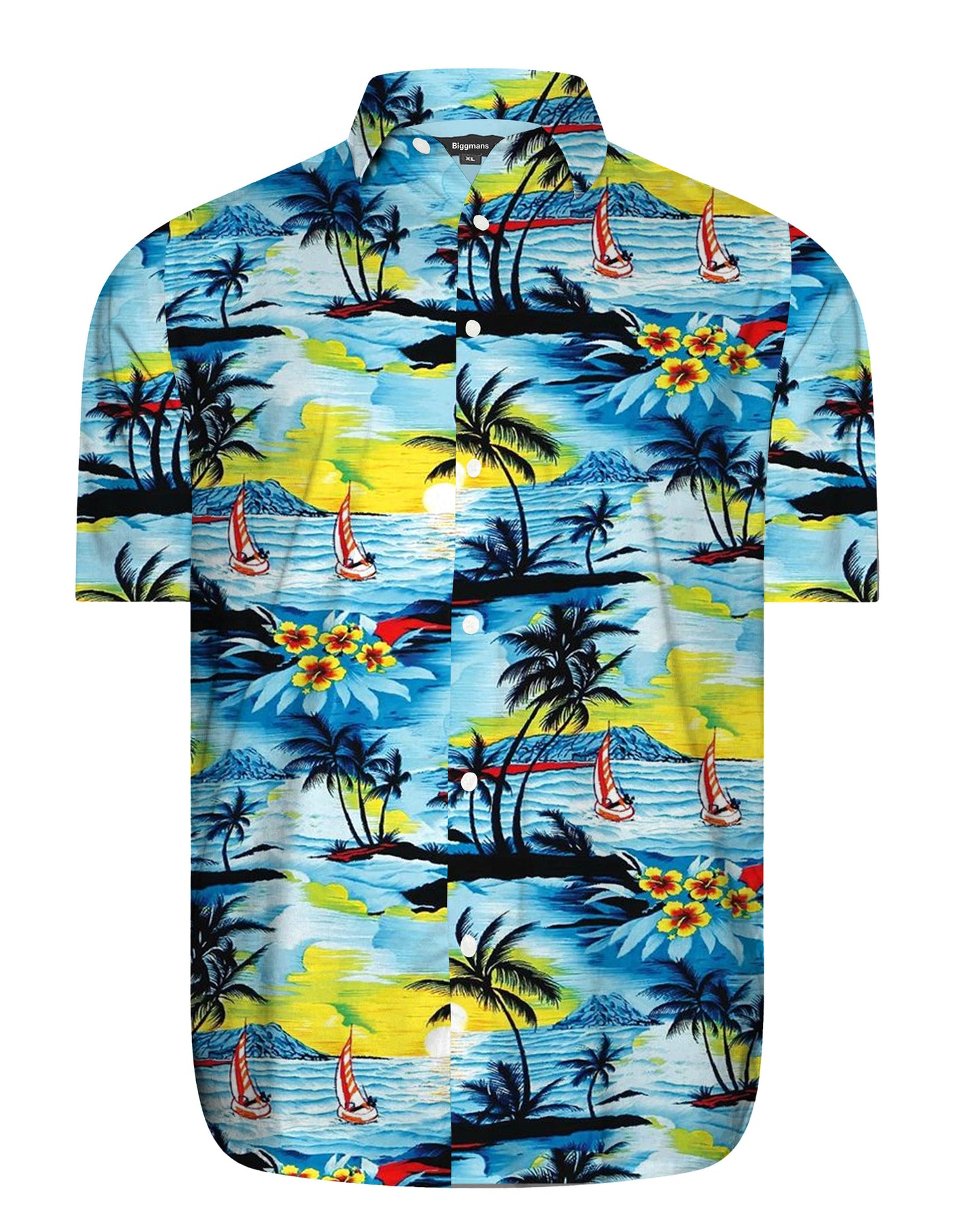 Men's Plus Size Shawe Coconut Tree Photo Short Sleeve Shirt